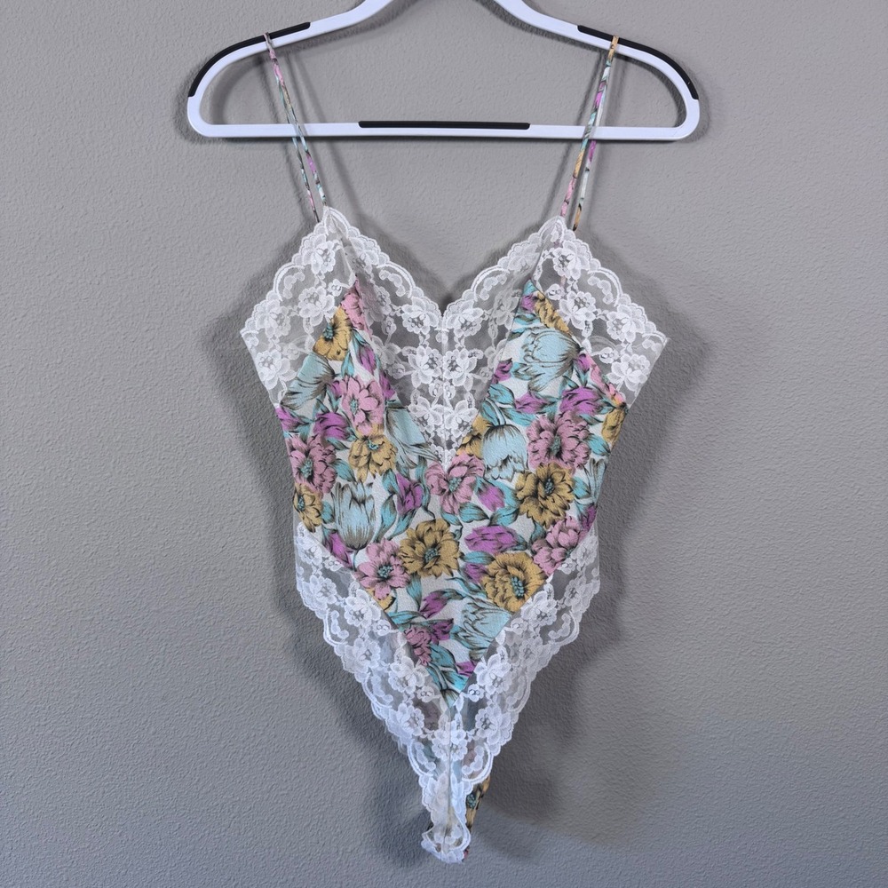 Vintage 90's Victoria's Secret Gold Label Floral Lace Bodysuit Coquette Fairy S